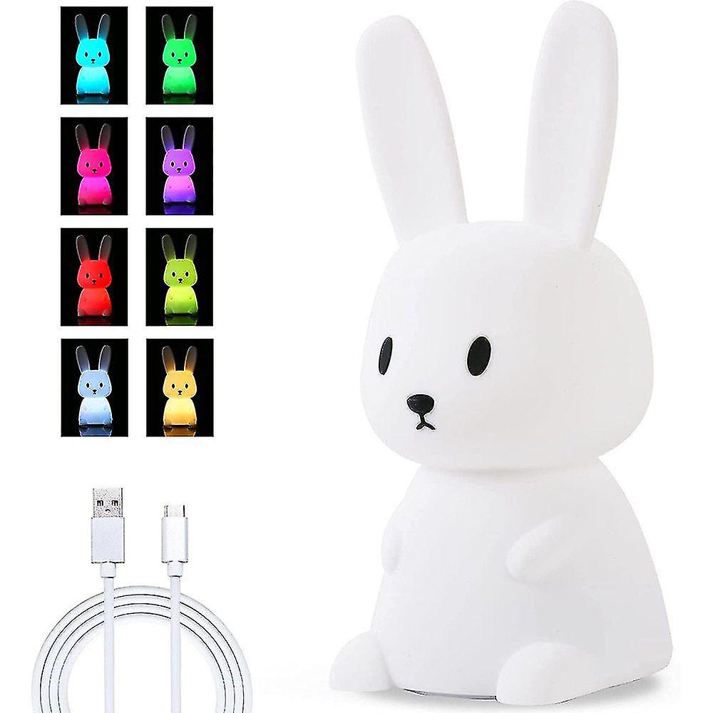 Bunny Silicone Night Light Children Usb Charging Bedside Lamp With 7 Light Changes and Tap Control and Timing Function 1200 Mah