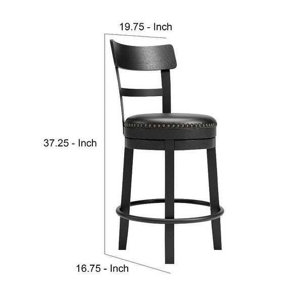 Swivel Barstool with Nailhead Trim and Leatherette Seat， Black - 16.75