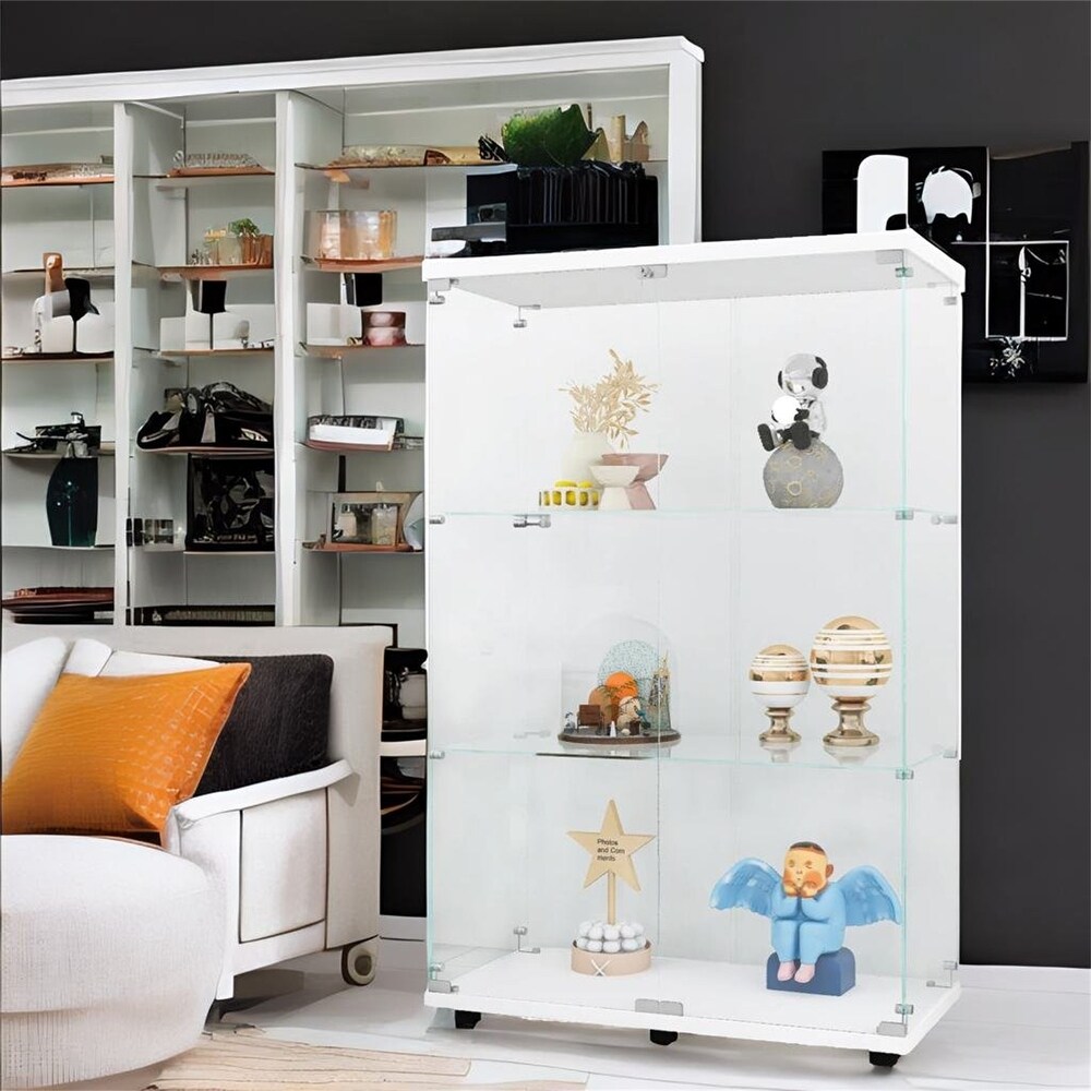 Two Door Glass Display Cabinet 3 Shelves for Bedroom Office