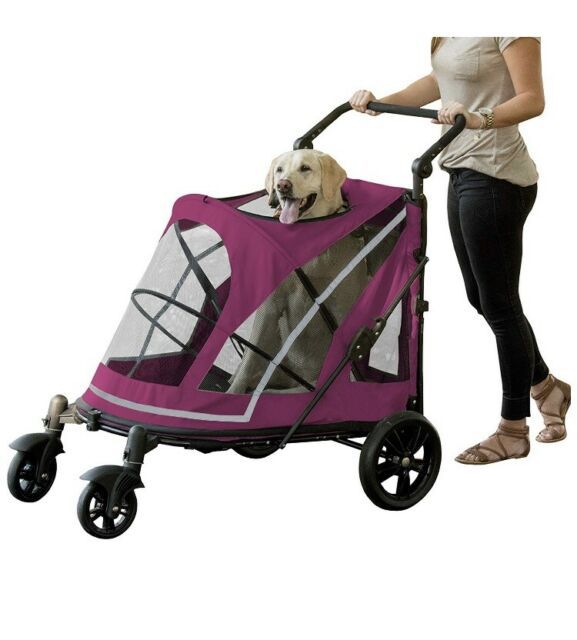 No-Zip Double Pet Stroller - Boysenberry