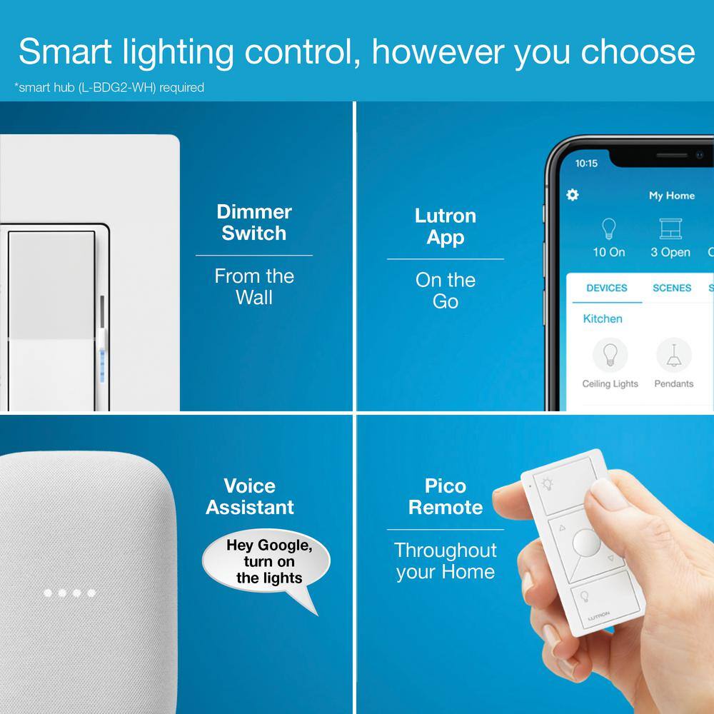 Lutron Diva Smart Dimmer Switch for Caseta Smart Lighting 150-Watt LED White (DVRF-6L-WH-R) DVRF-6L-WH-R