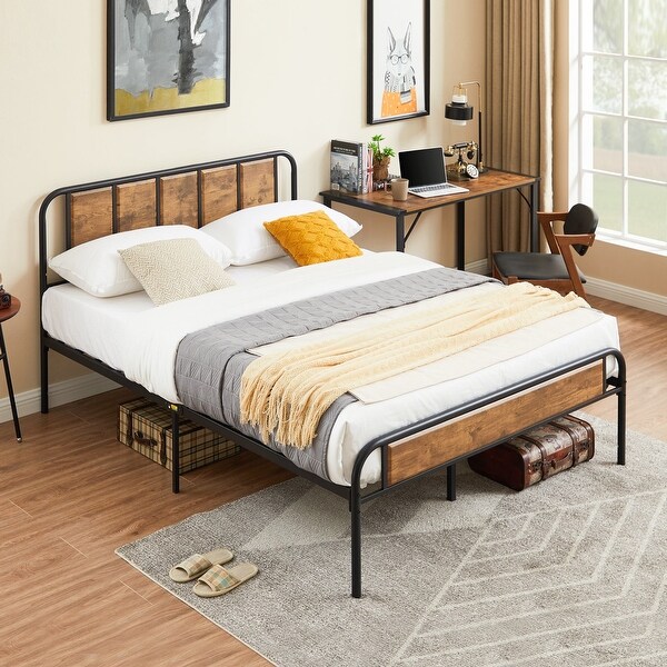 Taomika 3-pieces Bed Frame with Wood Headboard and 1-Drawer Nightstands Set - - 35294327