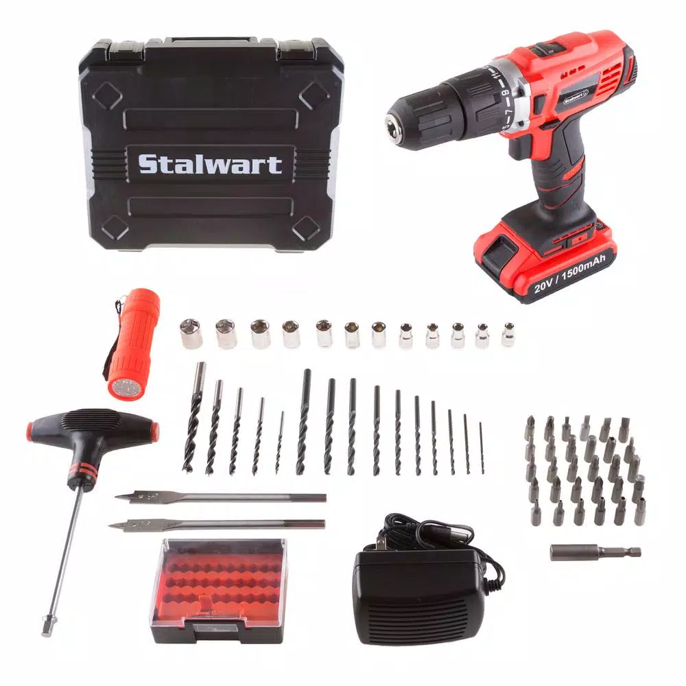 Stalwart 20-Volt Lithium Ion 1/2 in. 2 Speed Hammer Drill Set and#8211; XDC Depot