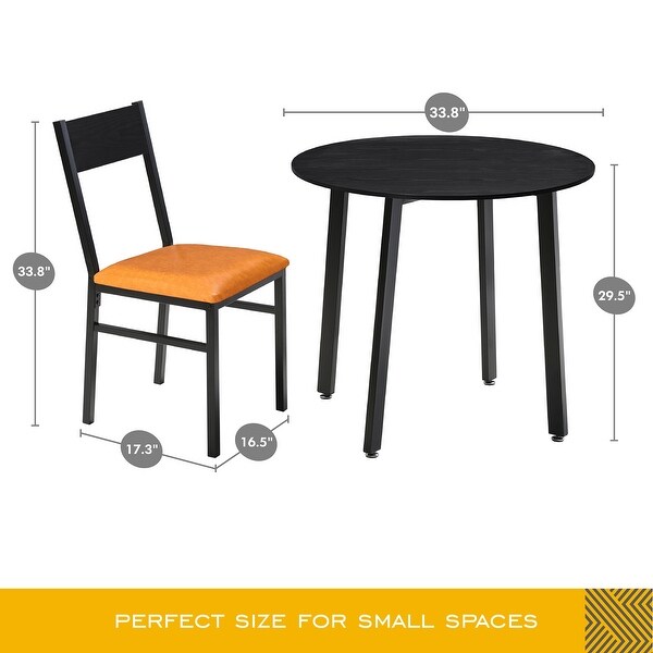 3 Piece Dining Table Set with Cushioned Chair Small Kitchen Table Set with 1 Table and 2 Chairs