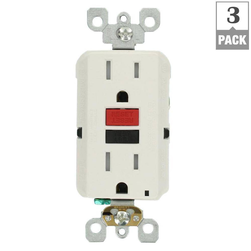 Leviton 15 Amp Self-Test SmartlockPro Slim Duplex Tamper Resistant GFCI Outlet White (3-Pack) M99-GFTR1-R3W