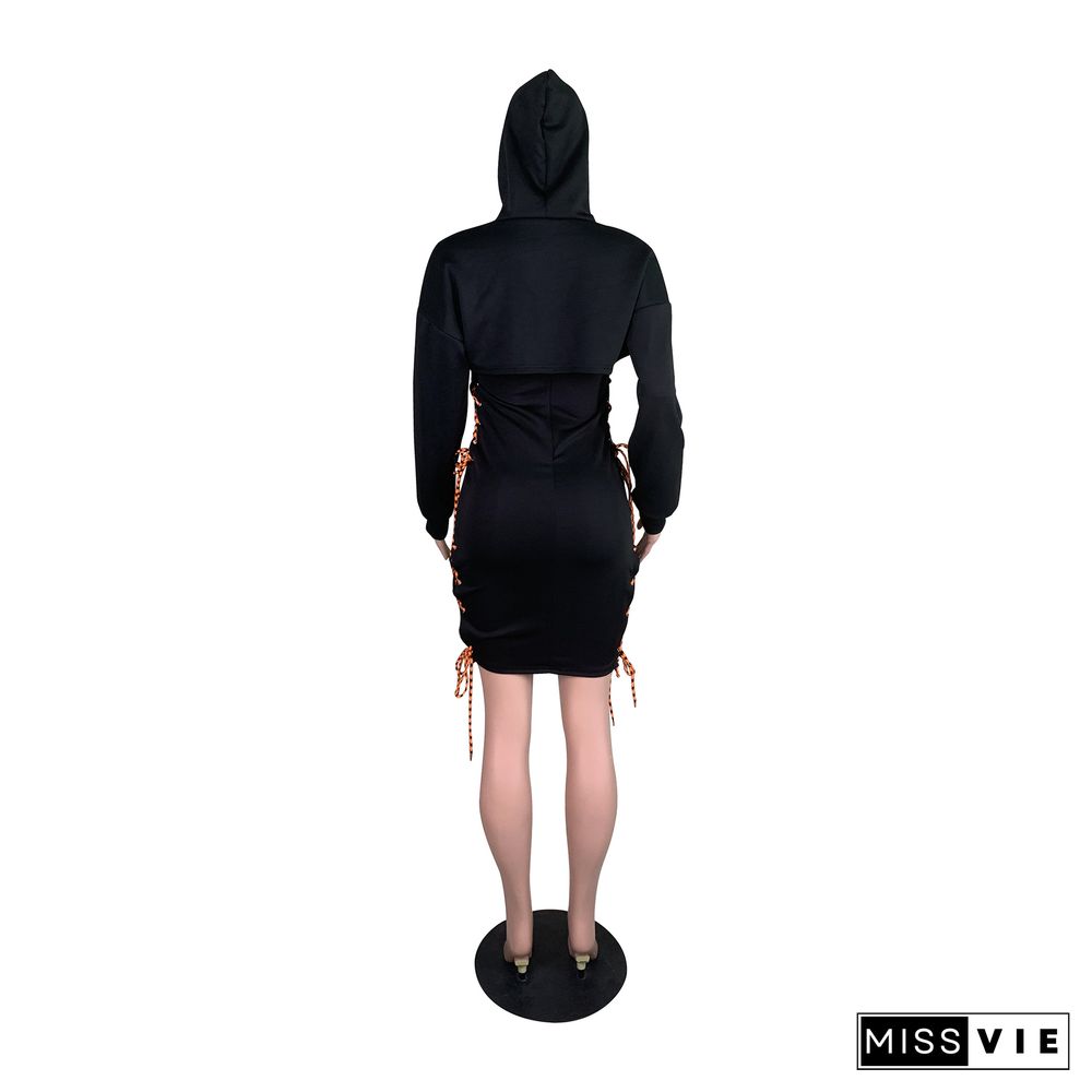 Drawstring Dress Small Cape Back Invisible Zipper Two-piece