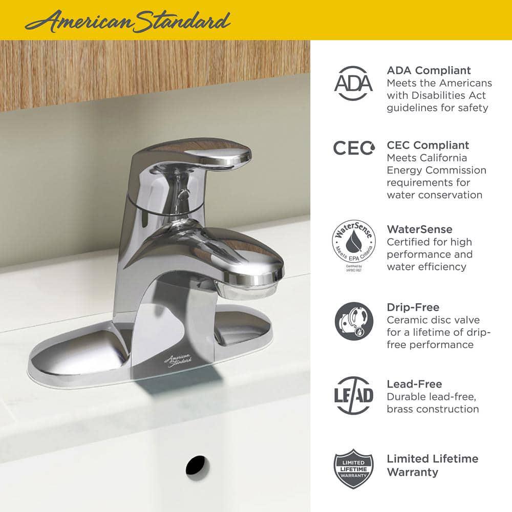 American Standard Colony Pro 4 in Centerset SingleHandle LowArc Bathroom Faucet with PopUp Drain in Polished Chrome