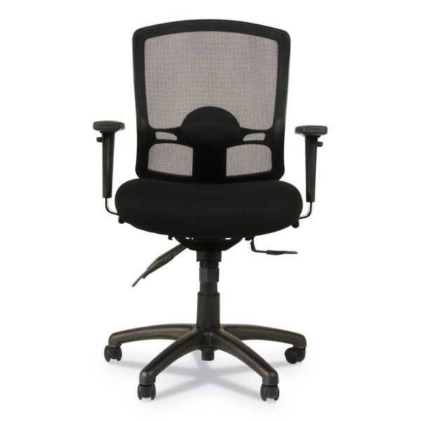 Alera Etros Series Mesh Mid-Back Petite Multifunction Chair， Supports up to 250 lbs.， Black Seat/Black Back， Black Base