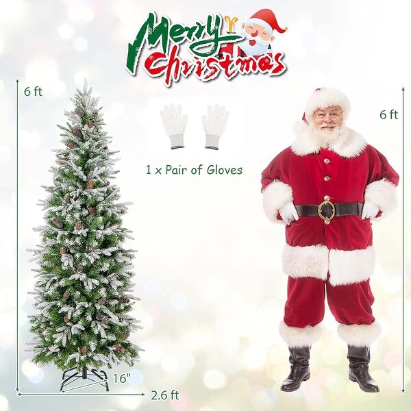 6/7.5/9 FT PreLit Pencil Christmas Tree Snow Flocked Artificial Tree