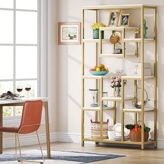 TRIBESIGNS WAY TO ORIGIN Frailey 71 in. Gold White Tall 11-Tier Large Open Display Bookshelf Geometric Cubed Bookcase Modern Storage Home Office HD-XK00191-WZZ