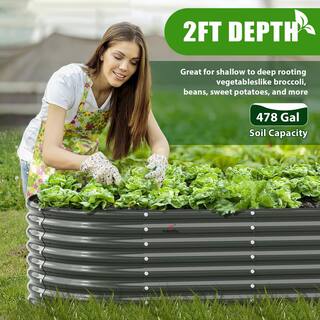 Cesicia 8 ft. L x 4 ft. W x 2 ft. H Outdoor Gray Galvanized Raised Steel Garden Bed Oval Above Ground Modular Planter Boxes ANG003bedwy