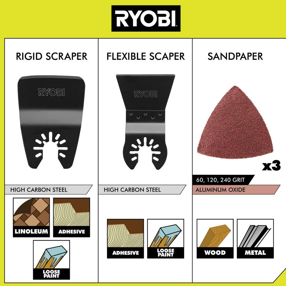 RYOBI 16-Piece Oscillating Multi-Tool Blade Accessory Set with 4-Piece Wood and Metal Oscillating Multi-Tool Blade Set A241601-A24402