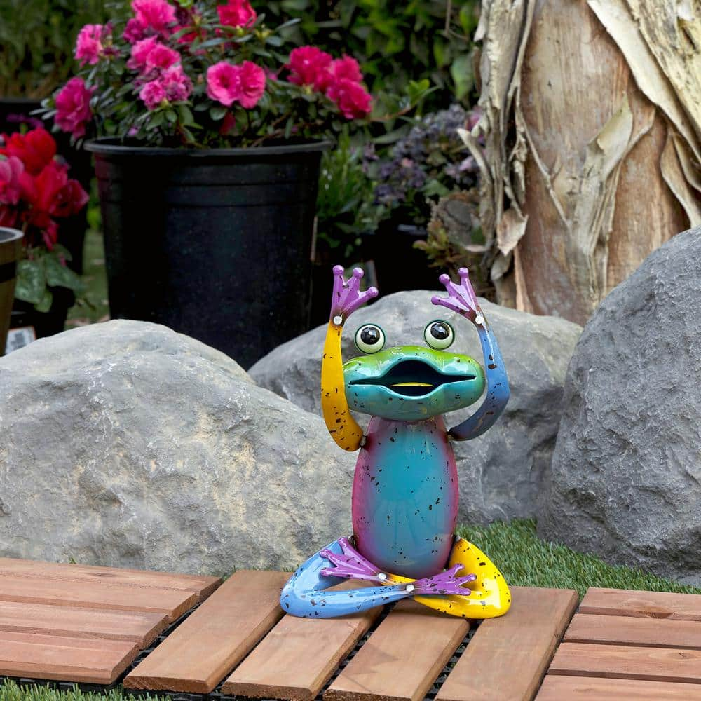 Alpine Corporation 7 in. L x 4 in. W x 11 in. H Colorful Metal Frog Garden Decoration Figurine MBG152HH