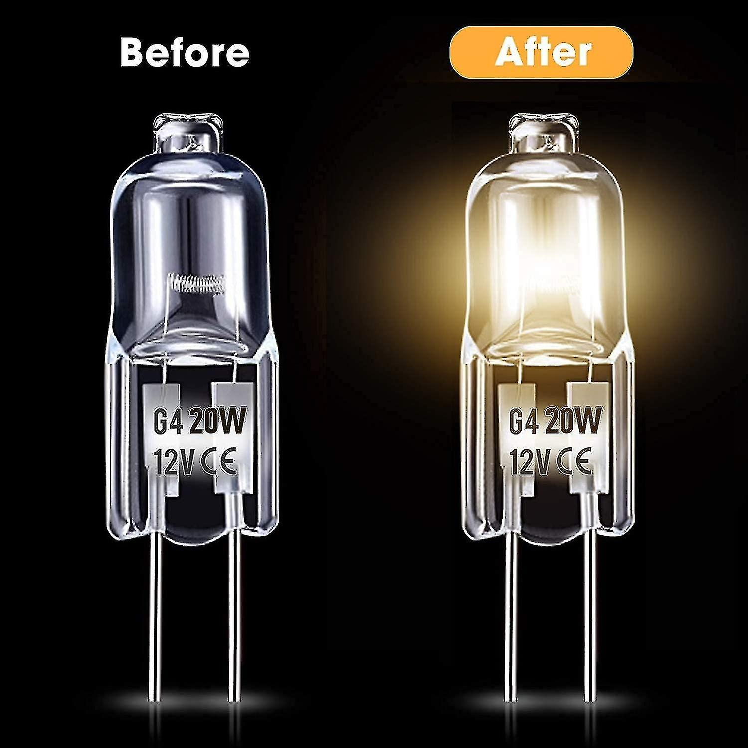 G4 Halogen Light Bulbs 20w 12v Clear Capsule 2 Pin Lamp Bulb Halogen Pin Base Warm White Dimmable 10