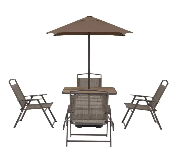 StyleWell FDS50285C-ST1 Mix and Match 7-Piece Metal Sling Folding Outdoor Dining Set with Umbrella and Base