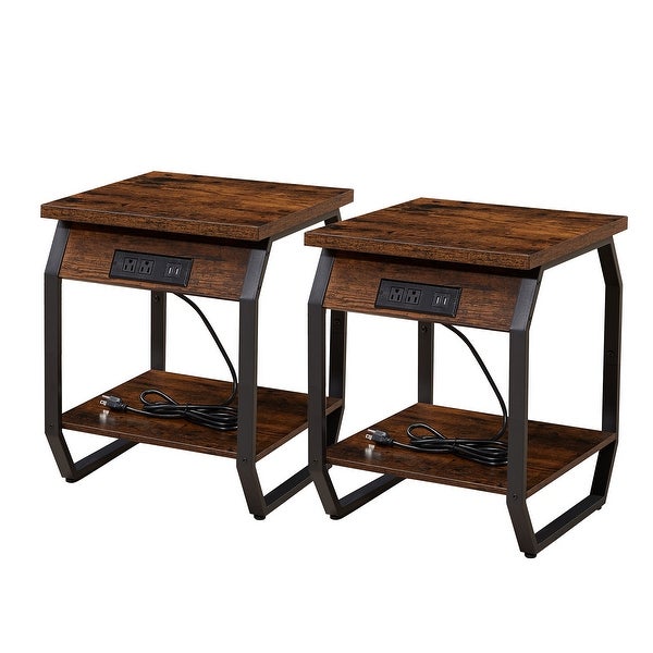 Set of 2 Side Tables with Charging Station， End Tables with USB Ports and Sockets， Bedside Tables for Living Room， Bedroom