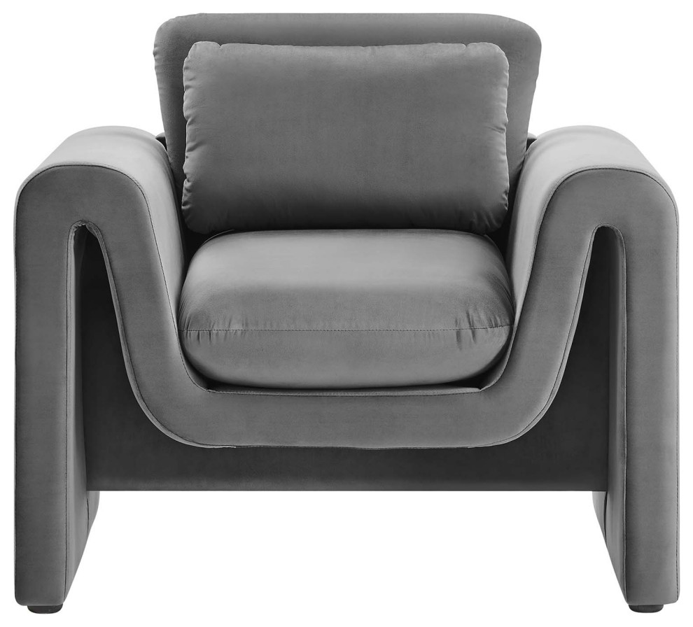 Waverly Performance Velvet Armchair   Gray   Transitional   Armchairs And Accent Chairs   by First of a Kind USA Inc  Houzz