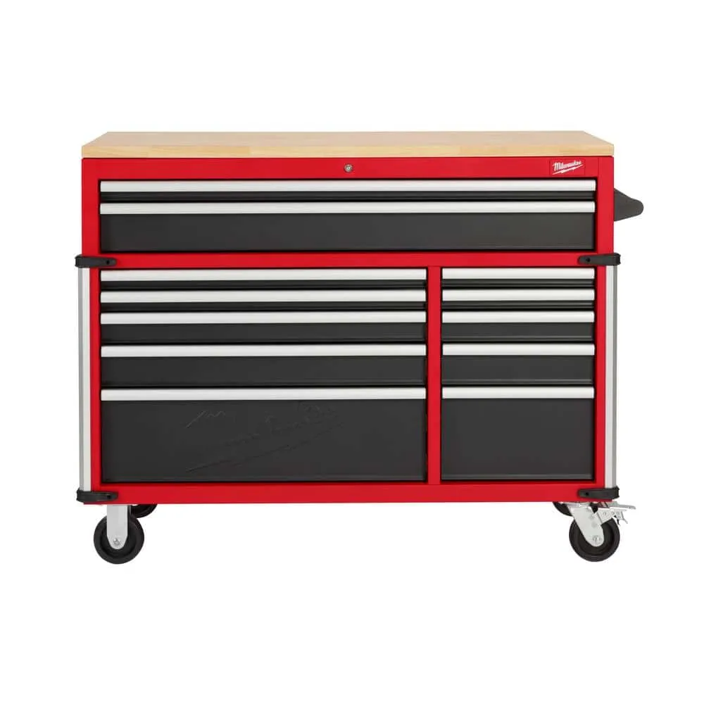 MW 52 in. W x 22 in. D 12 Drawer Heavy Duty Mobile Workbench Cabinet in Red