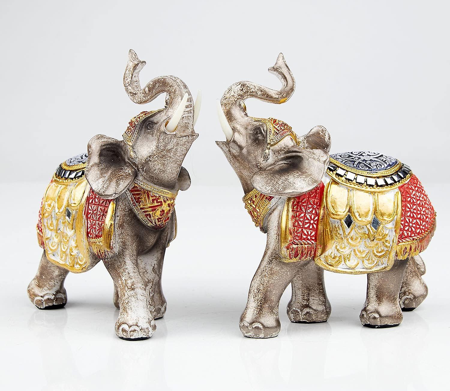 Wealth Lucky Elephant Figurine With Trunk Up Elephant Statue Collectible Figurines Perfect For Home Decor Gift，golden And Red