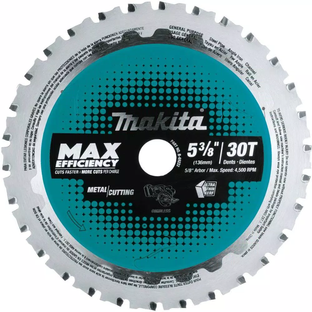 Makita 5-3/8 in. 30T Carbide-Tipped Max Efficiency Saw Blade， Metal/General Purpose and#8211; XDC Depot