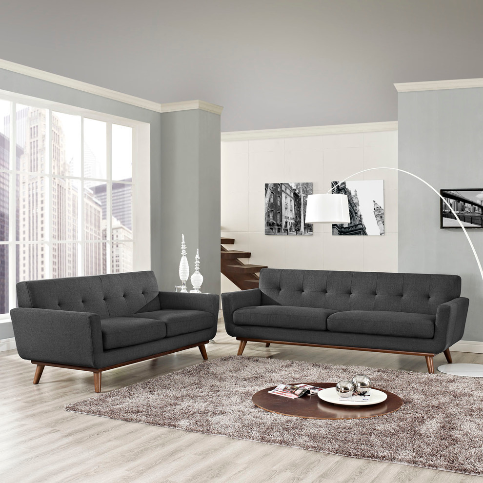 Engage Loveseat and Sofa Upholstered Fabric 2 Piece Set   Midcentury   Living Room Furniture Sets   by House Bound  Houzz