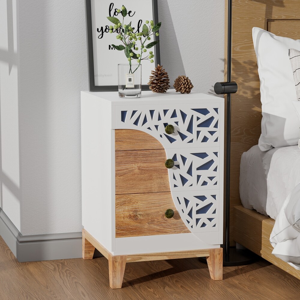 ComfyStyle 3 Drawer Handmade Texture Pattern Side Table