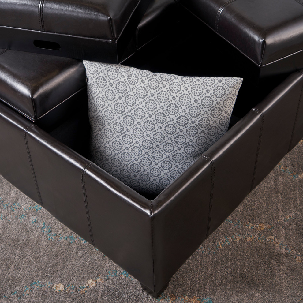 GDF Studio Harley Leather 4 Tray Top Storage Ottoman   Transitional   Footstools And Ottomans   by GDFStudio  Houzz