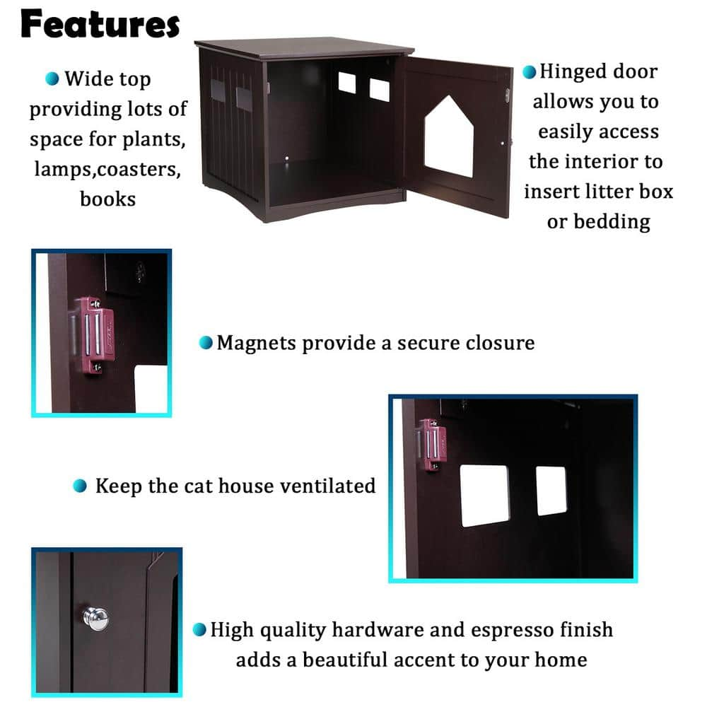 COZIWOW Wooden Cat House and Litter Box Enclosure Nightstand with 4 Vents, Brown CW12G0310