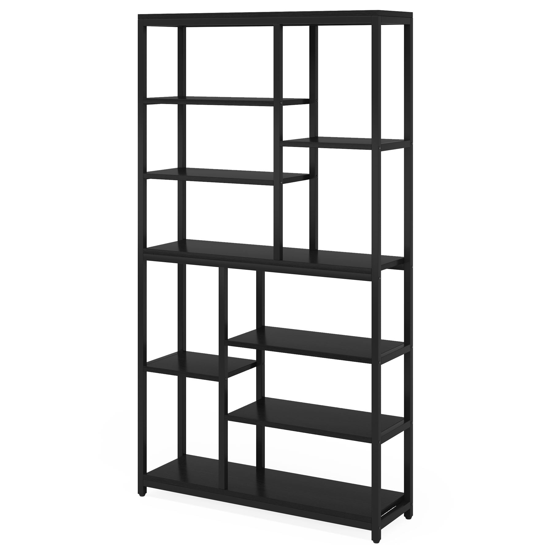 79 Tall Bookshelf, 8-Tier Staggered Etagere Bookcase Shelving Unit