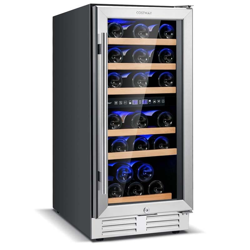 30-Bottle Wine Cooler Dual Zone Wine Cellar with Temp Memory, Freestanding & Built-in Wine Refrigerator