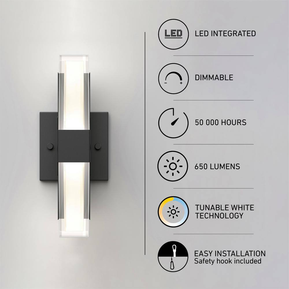 Artika Gemini Black Modern 3 CCT Integrated LED Outdoor Hardwired Garage and Porch Light Lantern Sconce OUT-GEC-MB