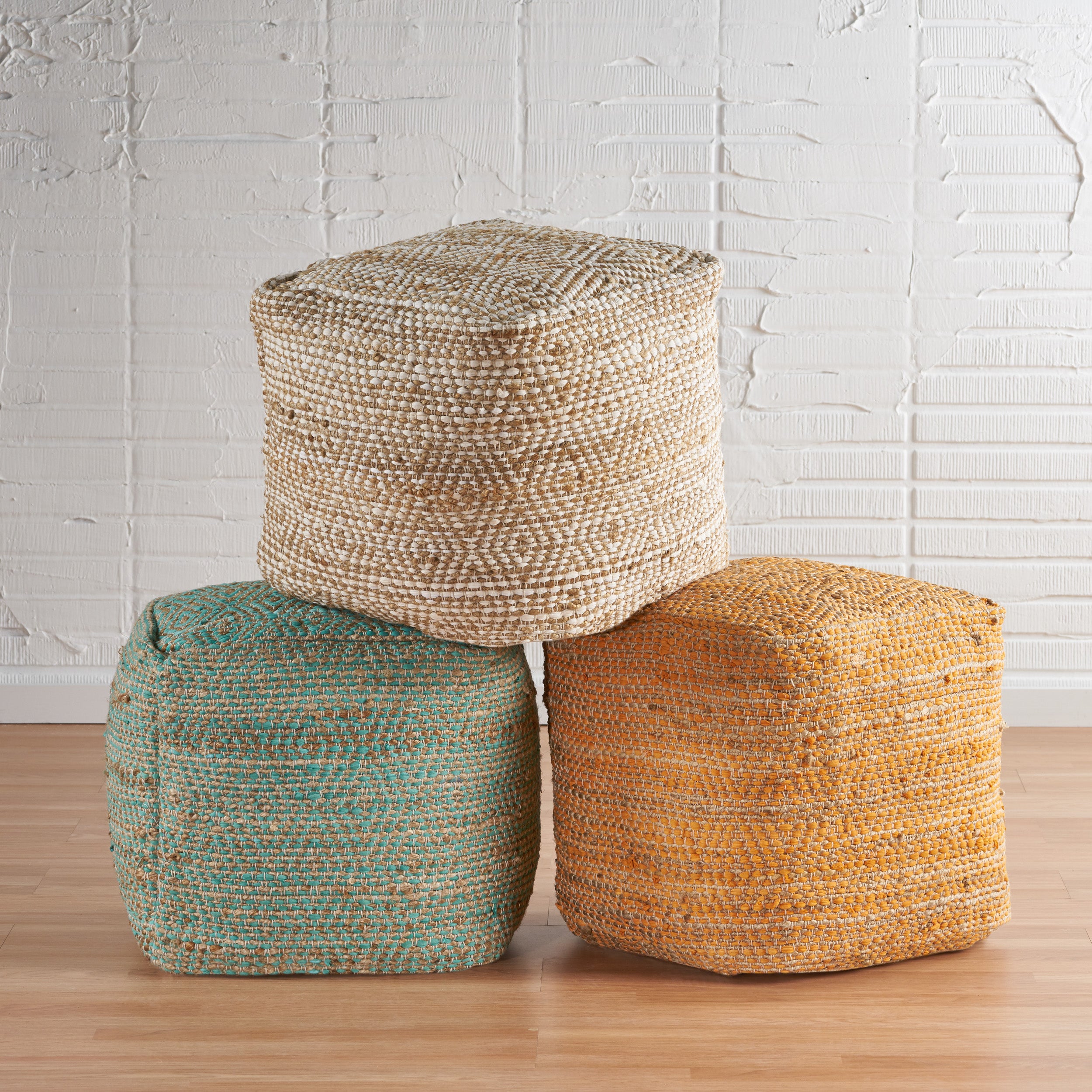 Maja Hand-Crafted Boho Fabric Cube Pouf