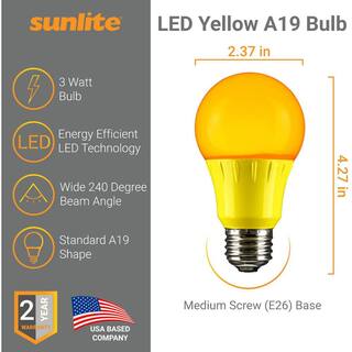 Sunlite 22-Watt Equivalent A19 LED Yellow Light Bulbs Medium E26 Base in Yellow (6-Pack) HD02223-6