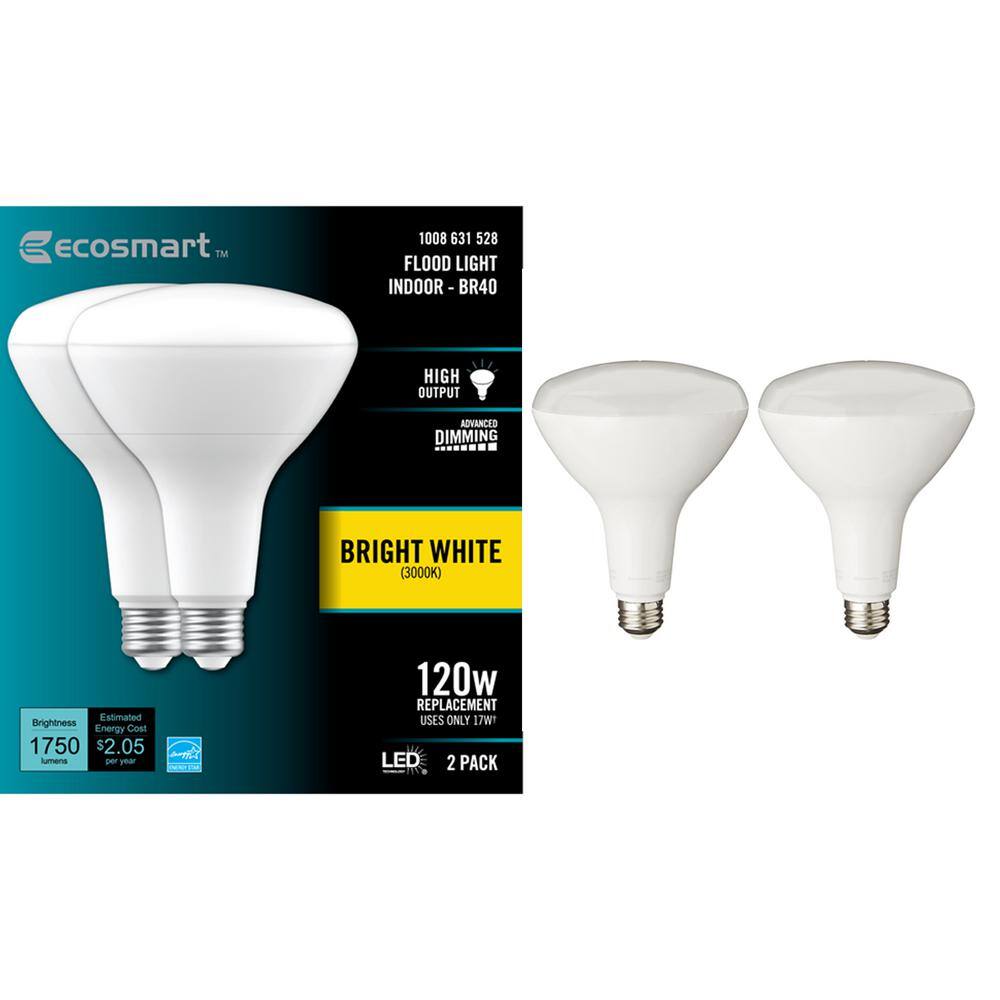 EcoSmart 120-Watt Equivalent BR40 Flood Energy Star Dimmable CEC LED Light Bulb Bright White (2-Pack) FG-04306