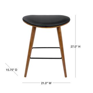 Lumisource Saddle 26 in. Counter Stool in Walnut and Black in Faux Leather (Set of 2) B26-SADL WL+BK2