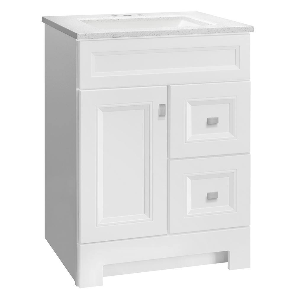 Home Decorators Collection Sedgewood 24.5 in. W x 18.8 in. D x 34.4 in. H Freestanding Bath Vanity in White with Arctic Solid Surface Top PPLNKWHT24D