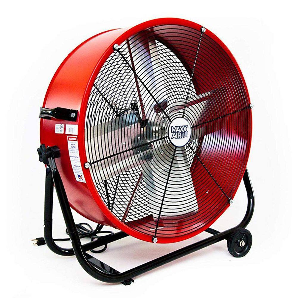 Maxx Air 24 in. 2 Fan Speeds Drum Fan in Red with Snap-On Wheels BF24TFREDUPS