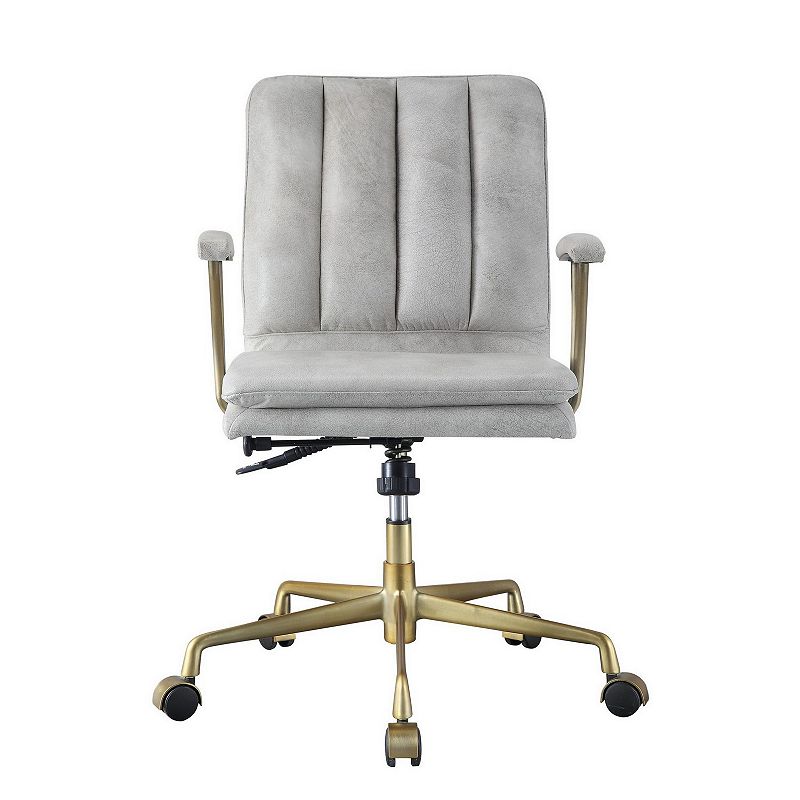 Adjustable Leatherette Swivel Office Chair with 5 Star Base， Gray and Gold