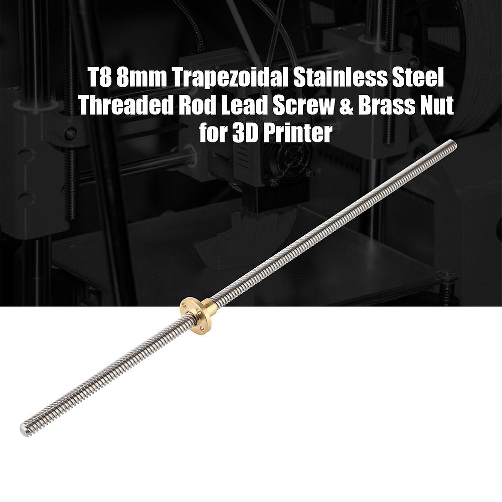 T8 8mm Trapezoidal Stainless Steel Threaded Rod Lead Screw andamp; Brass Nut For 3d Printer 400mm