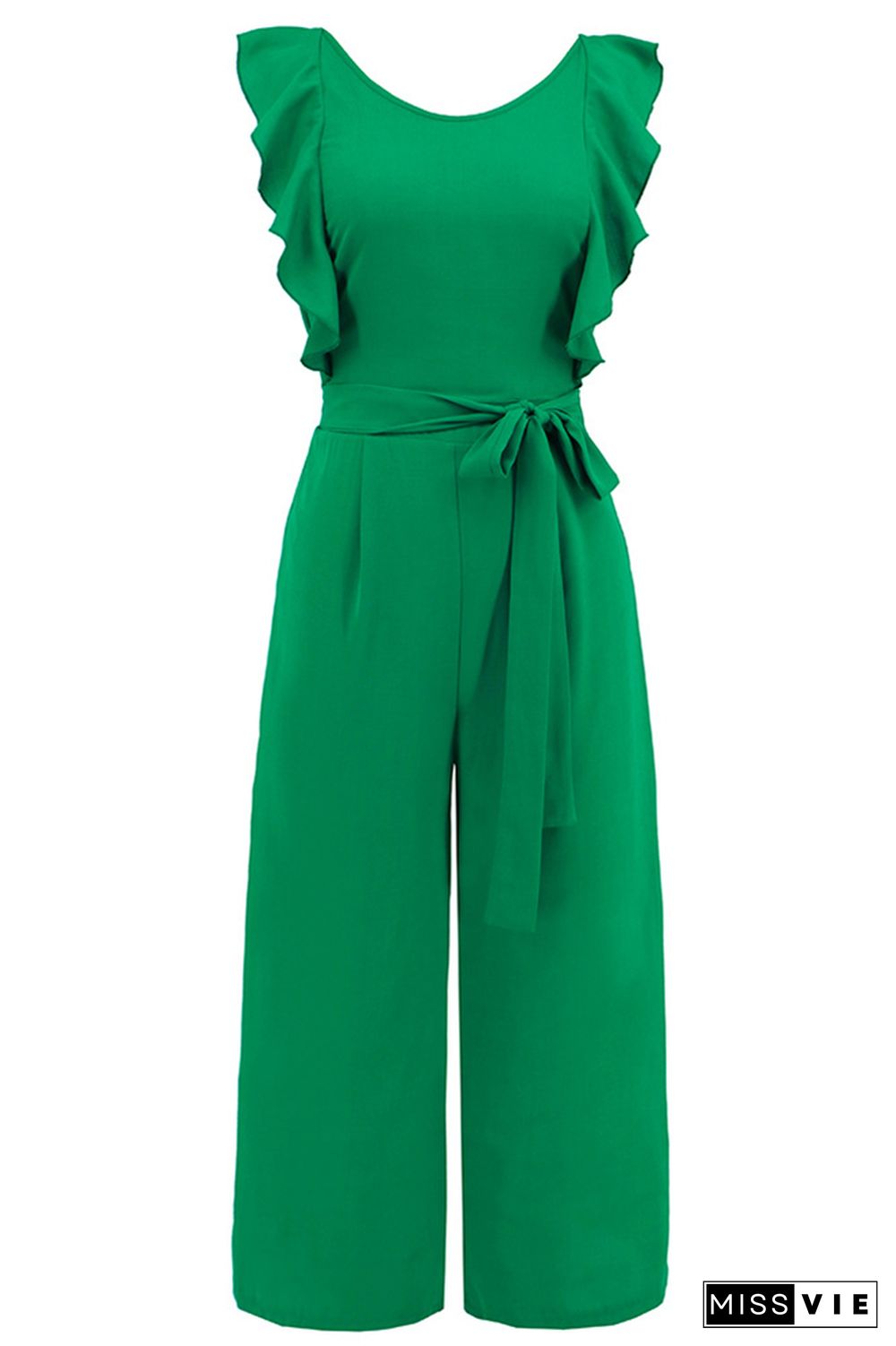 Plain Flutter Sleeveless Wide Leg Jumpsuit