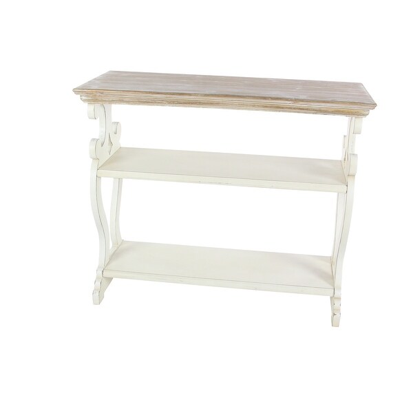 White or Black Wood Scroll Side Frames 2 Shelves Console Table with Brown Wood Top 38