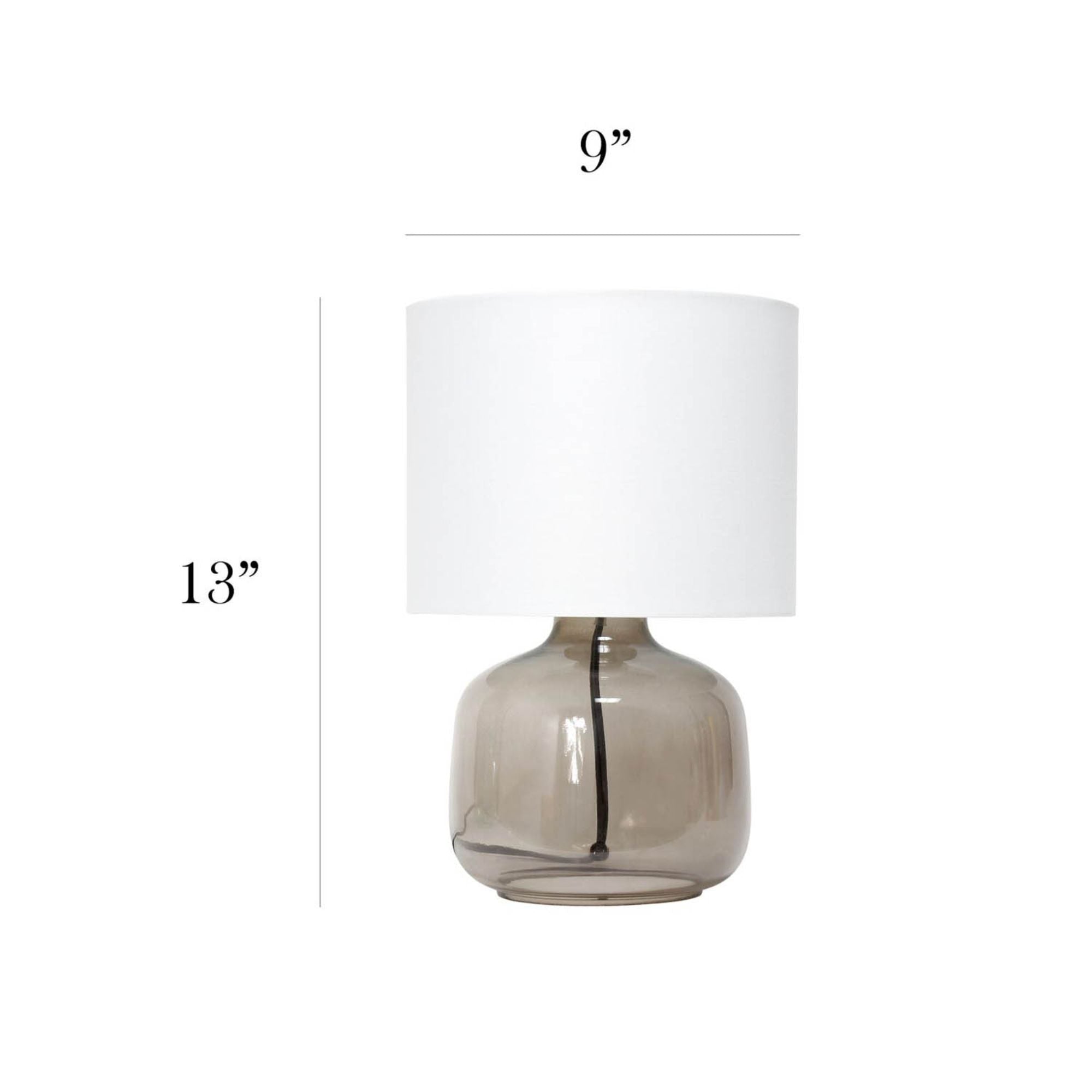 Simple Designs Glass Table Lamp with Fabric Shade, Smoke with White Shade