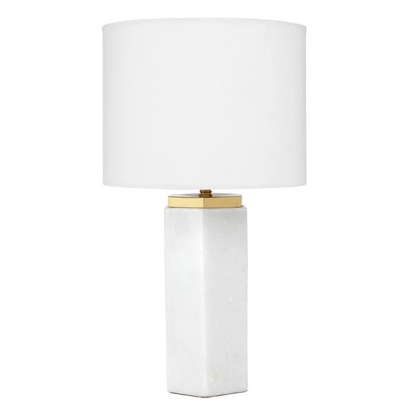 Table Lamp with Hexagonal Marble body and Fabric Shade，White