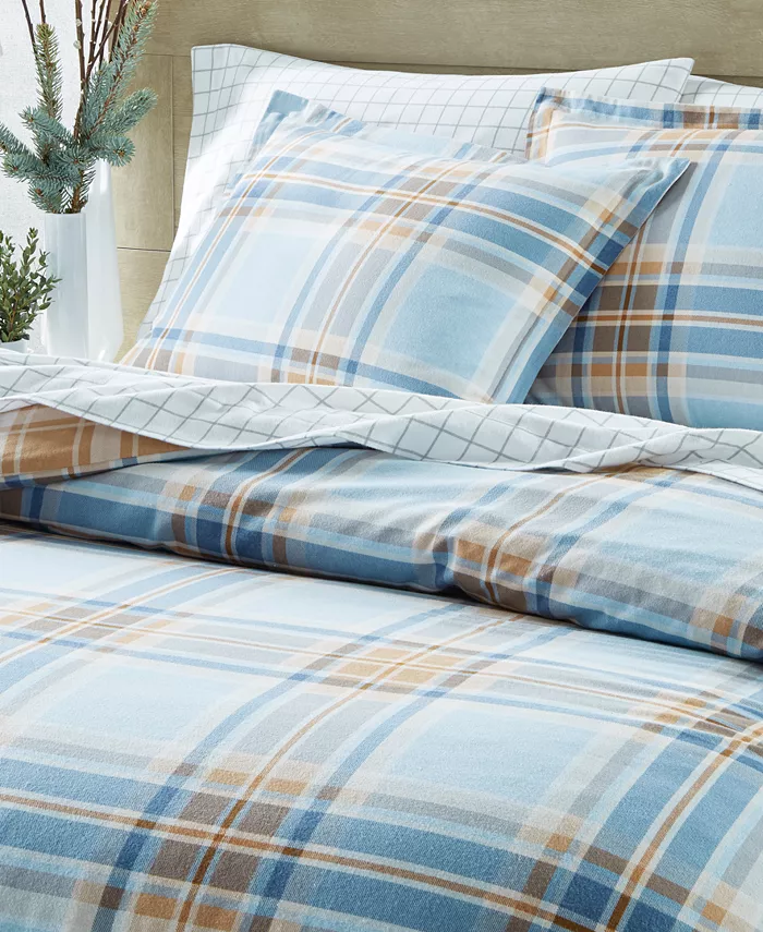 Charter Club Homespun Plaid Flannel Duvet Cover， Twin，