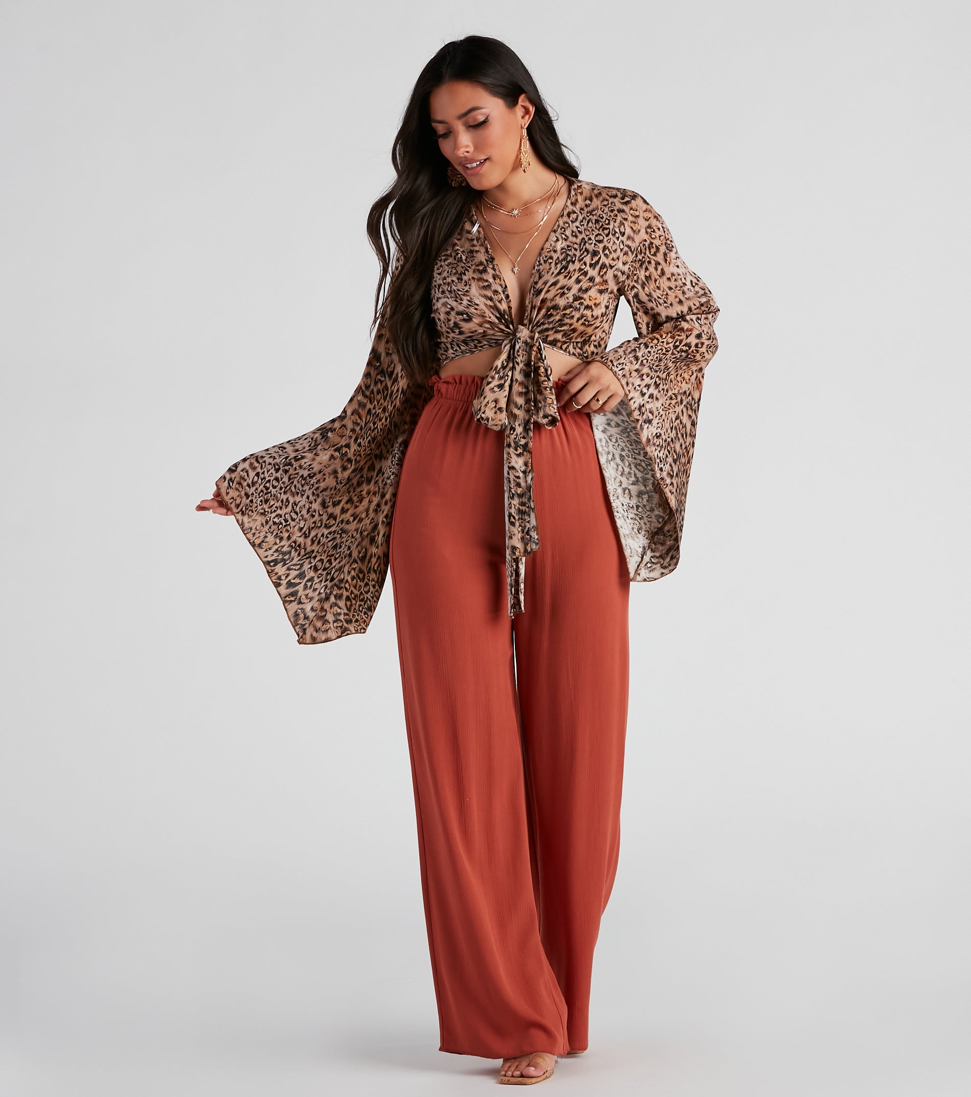 Wild Shine Leopard Crop Wrap Top