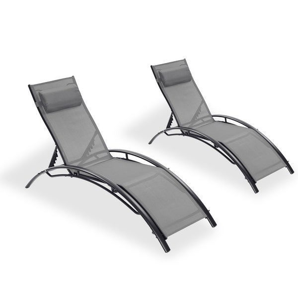 2 Pieces Outdoor Patio Adjustable Aluminum Recliner Lounge Chair Set