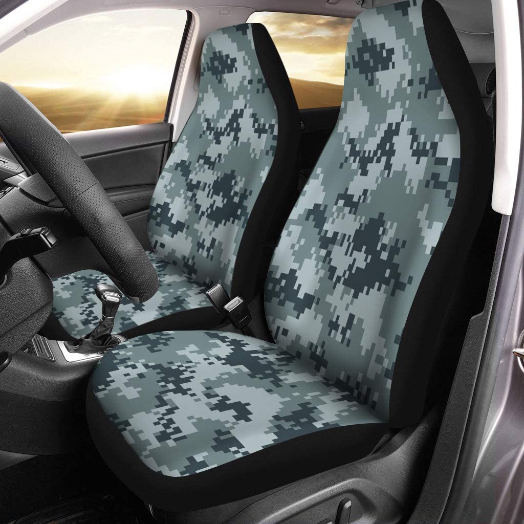 KXMDXA Set of 2 Car Seat Covers Brown Camouflage Modern Camo Pattern Green Geometric Pixel Digital Universal Auto Front Seats Protector Fits for Car，SUV Sedan，Truck