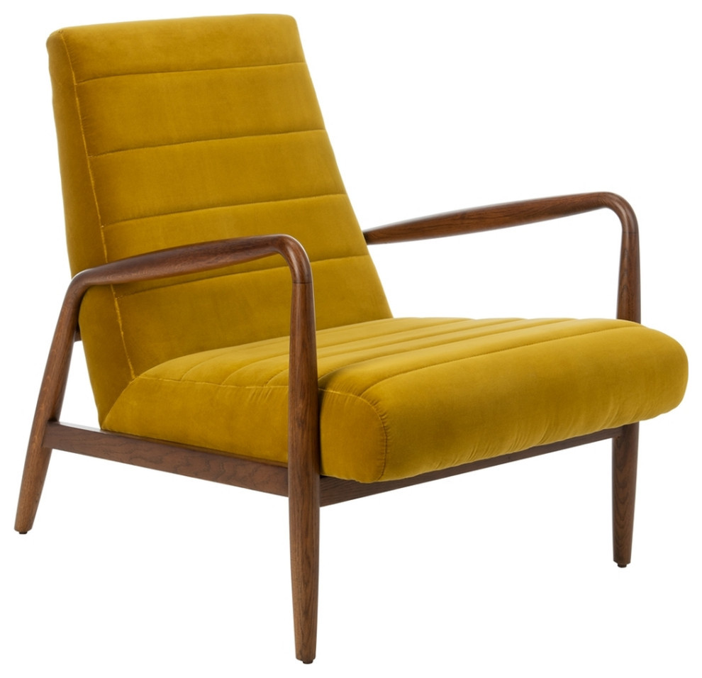 Sabello Channel Tufted Arm Chair Gold / Dark Walnut   Midcentury   Armchairs And Accent Chairs   by AED Luxury Home Decor  Houzz