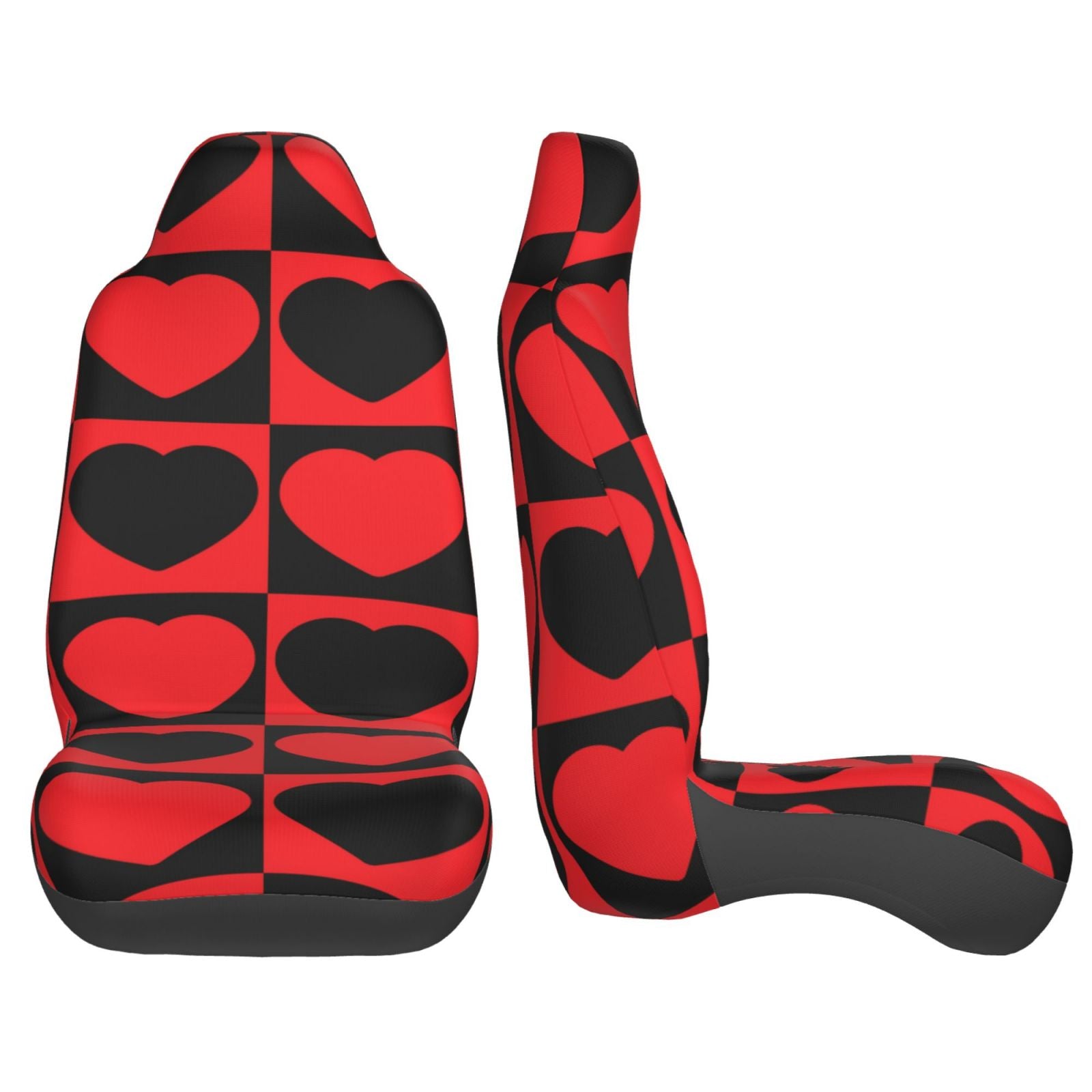 TEQUAN Front Seat Covers， Romantic Red Black Heart Love Pattern 2 Piece Car Seat Cover Fit Most Car SUV Truck Van