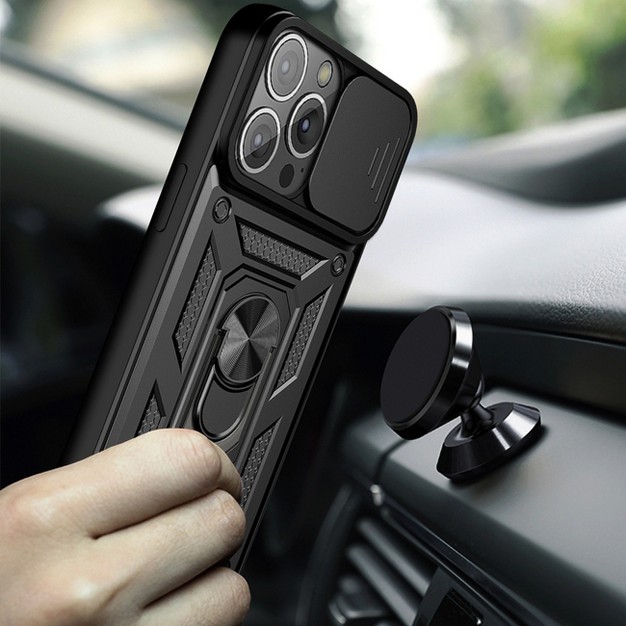 Kickstand Ring Holder amp Slide Camera Cover Magnetic Car Mount For Apple Iphone 13 Pro Max In Black